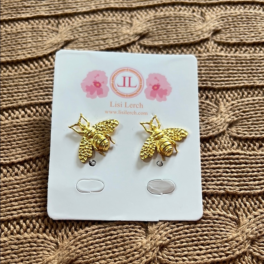 Gold Bee Earrings with Realistic Detailing